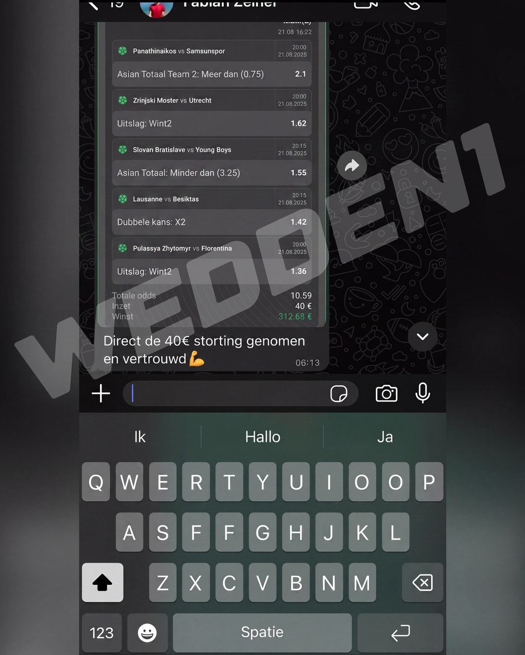 Screenshot van een klant