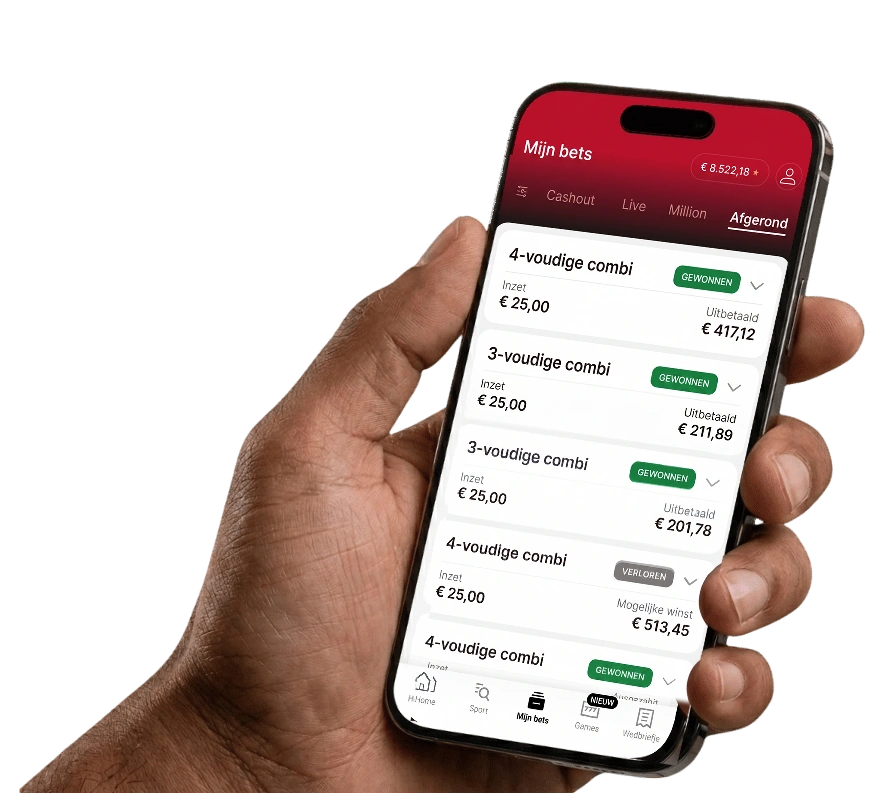 WEDDEN1-app met gewonnen combi's